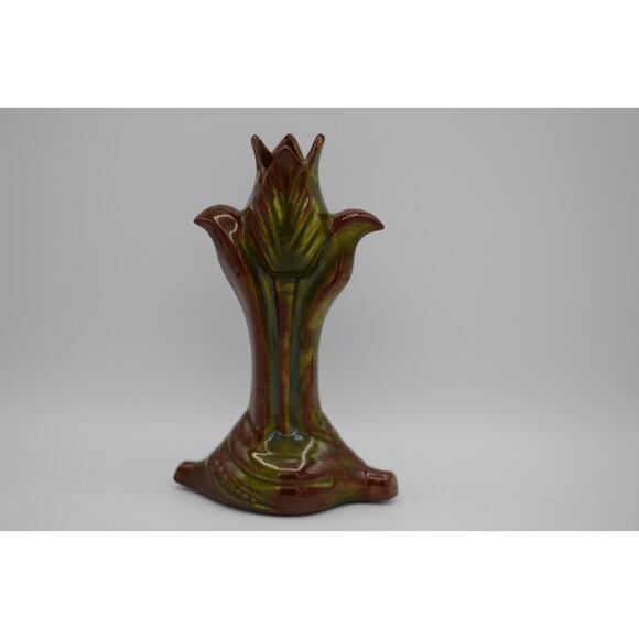 Vintage 1950s Tulip Vase with Variegated Brown and Dark Green Glaze - Picture 16 of 16